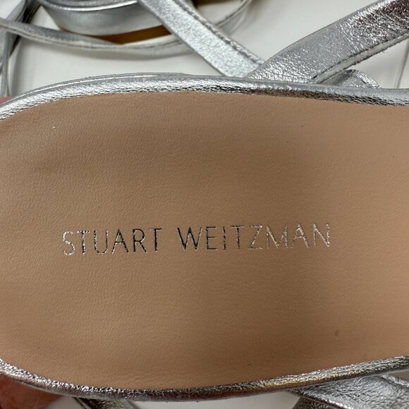 Stuart Weitzman Anita Metallic Leather Ankle Strap Flat Sandals Women's 7 NWOB - Picture 13 of 16
